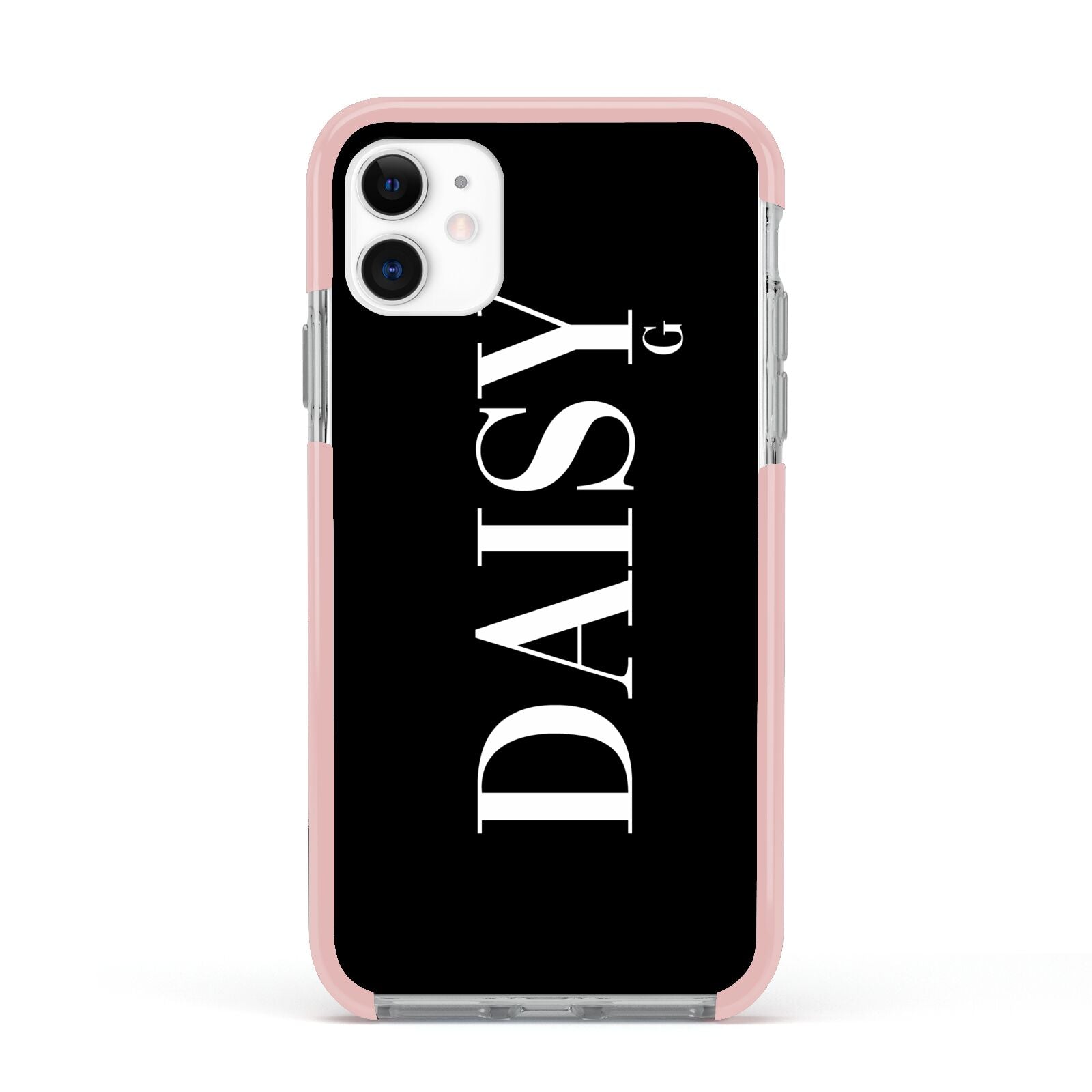 Personalised Black Name Apple iPhone 11 in White with Pink Impact Case