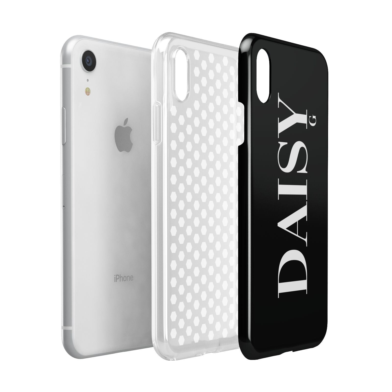 Personalised Black Name Apple iPhone XR White 3D Tough Case Expanded view