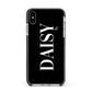 Personalised Black Name Apple iPhone Xs Max Impact Case Black Edge on Silver Phone
