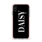 Personalised Black Name Apple iPhone Xs Max Impact Case Pink Edge on Silver Phone