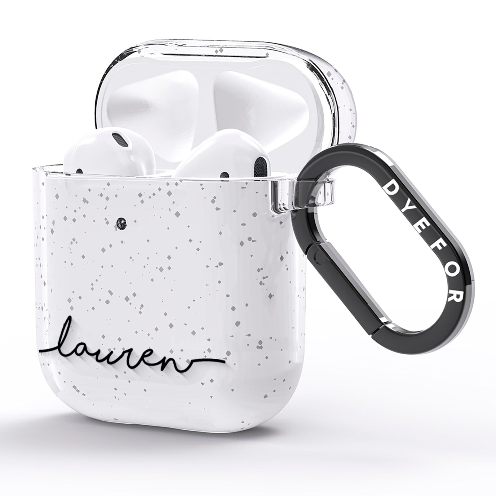 Personalised Black Name Handwriting Clear Custom AirPods Glitter Case Side Image