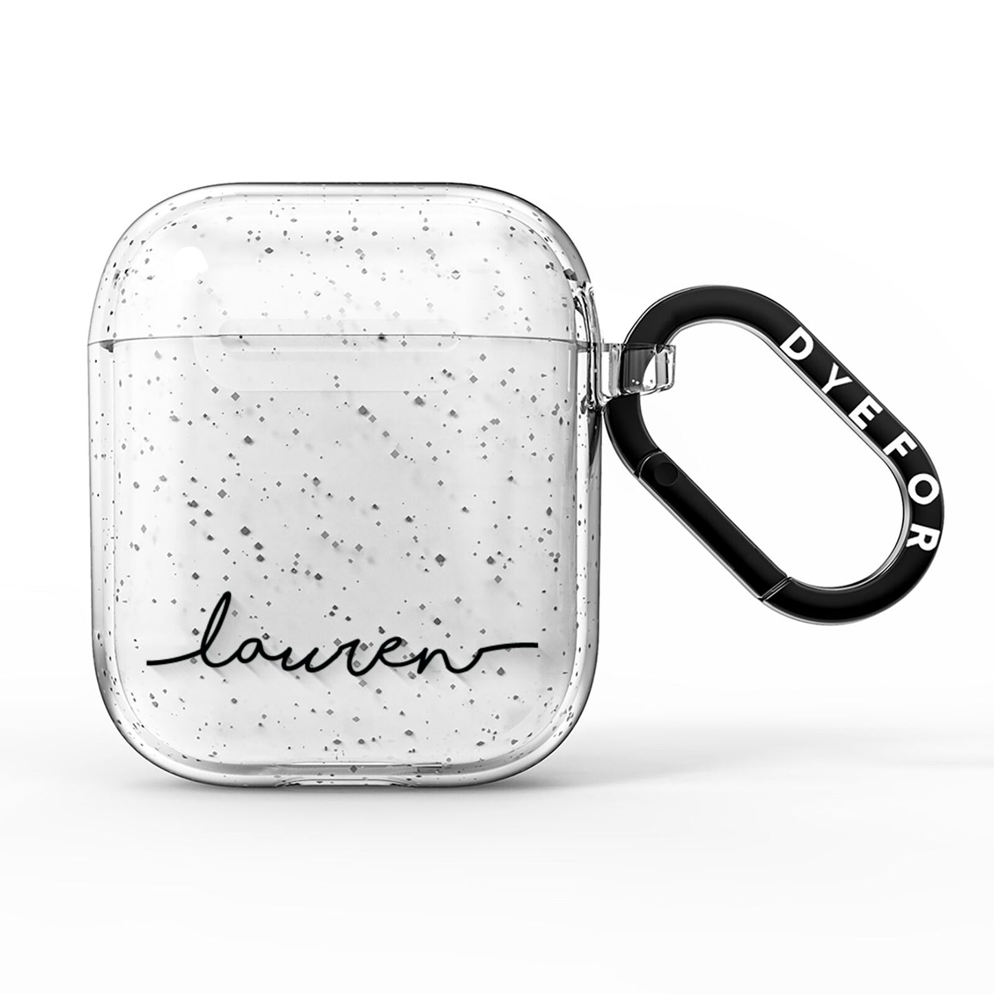 Personalised Black Name Handwriting Clear Custom AirPods Glitter Case