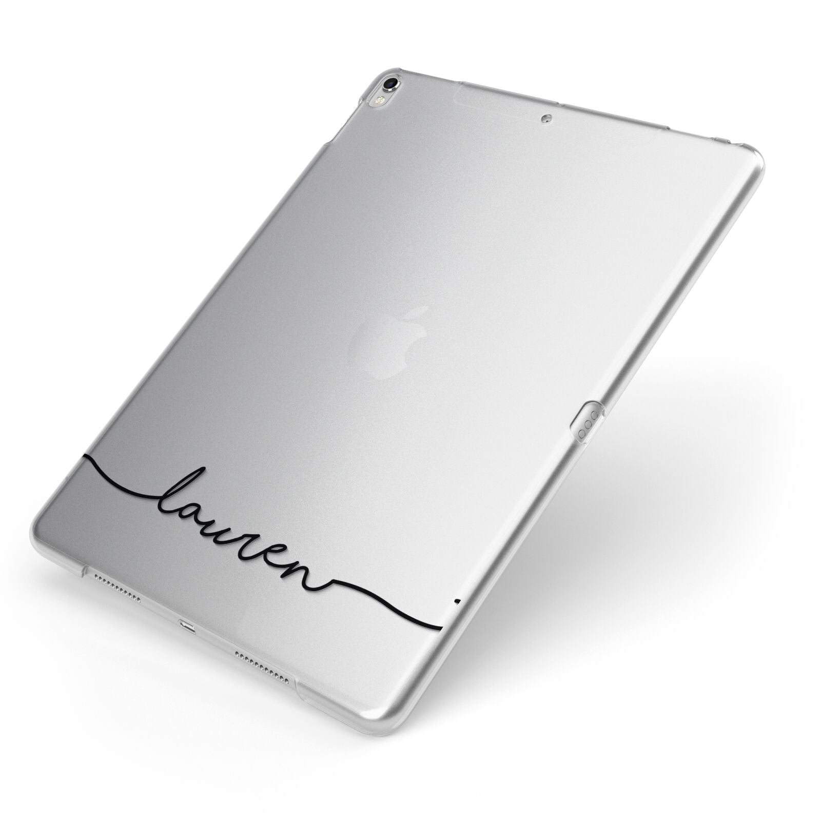 Personalised Black Name Handwriting Clear Custom Apple iPad Case on Silver iPad Side View