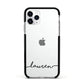 Personalised Black Name Handwriting Clear Custom Apple iPhone 11 Pro in Silver with Black Impact Case
