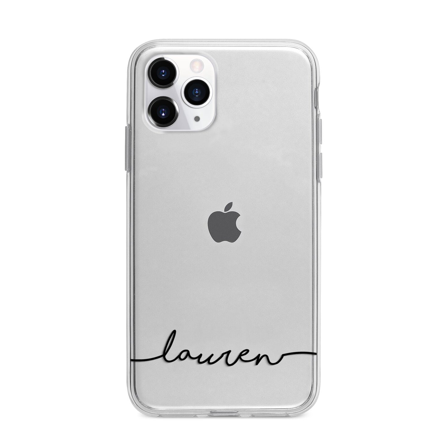 Personalised Black Name Handwriting Clear Custom Apple iPhone 11 Pro in Silver with Bumper Case