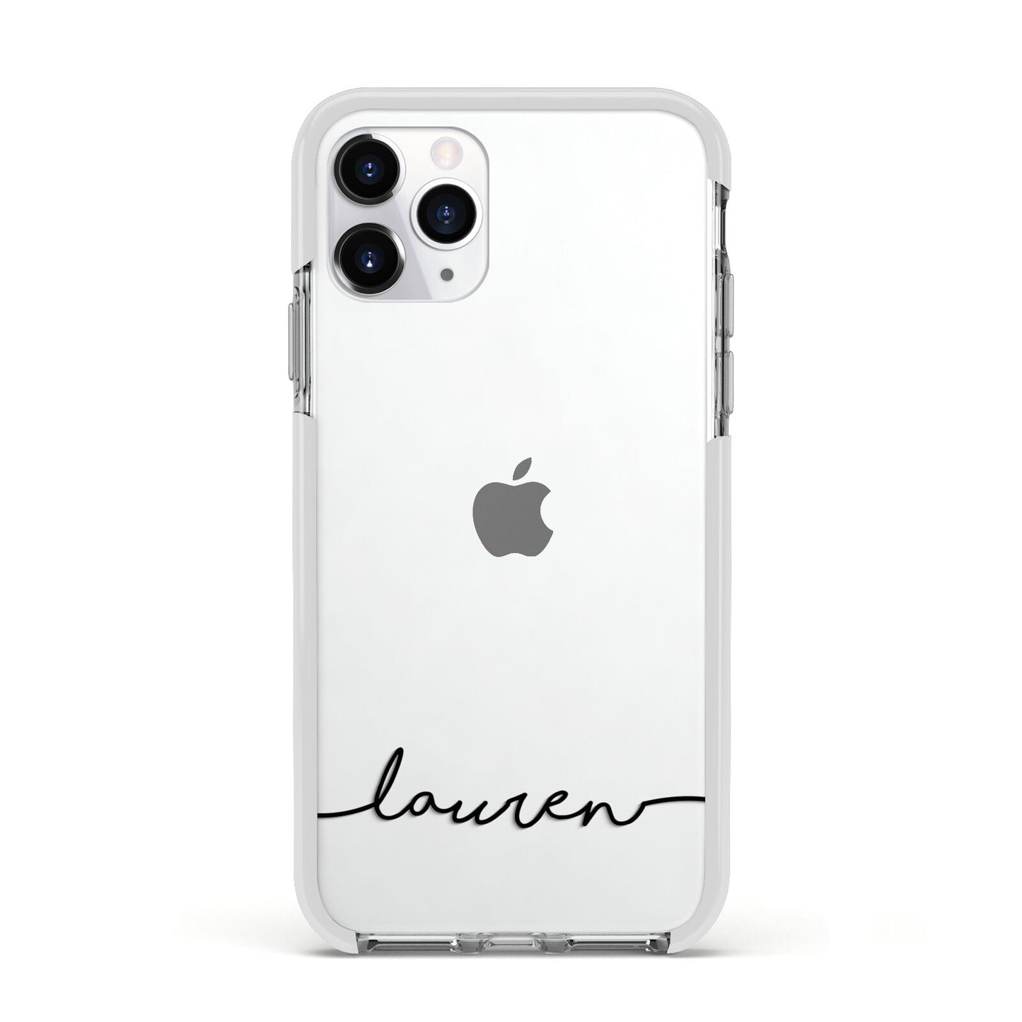 Personalised Black Name Handwriting Clear Custom Apple iPhone 11 Pro in Silver with White Impact Case
