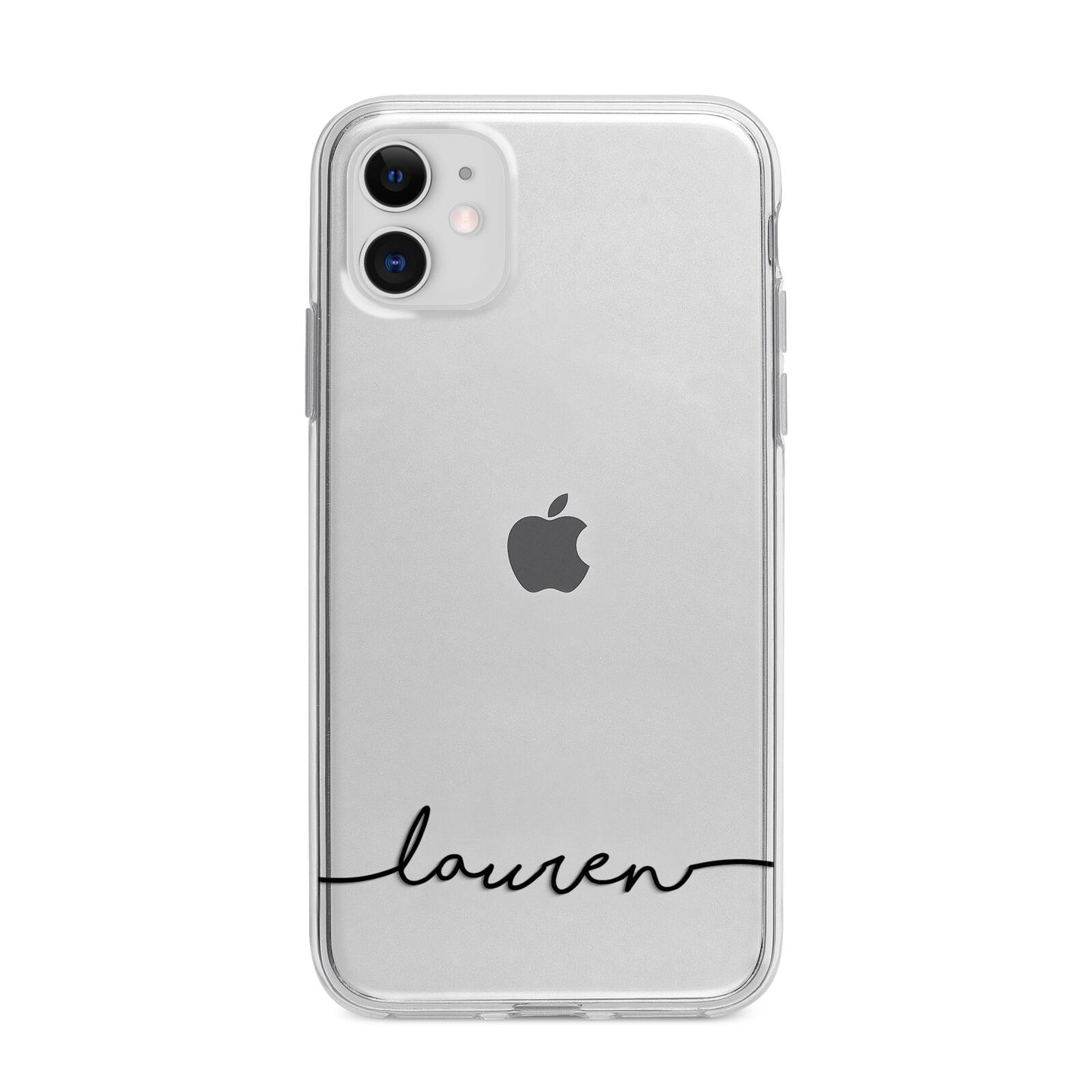 Personalised Black Name Handwriting Clear Custom Apple iPhone 11 in White with Bumper Case