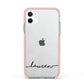 Personalised Black Name Handwriting Clear Custom Apple iPhone 11 in White with Pink Impact Case