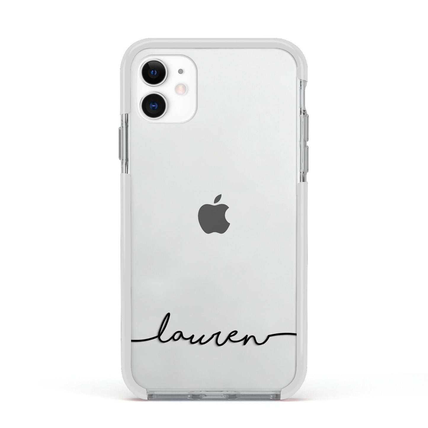 Personalised Black Name Handwriting Clear Custom Apple iPhone 11 in White with White Impact Case