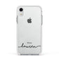 Personalised Black Name Handwriting Clear Custom Apple iPhone XR Impact Case White Edge on Silver Phone