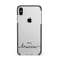 Personalised Black Name Handwriting Clear Custom Apple iPhone Xs Max Impact Case Black Edge on Silver Phone
