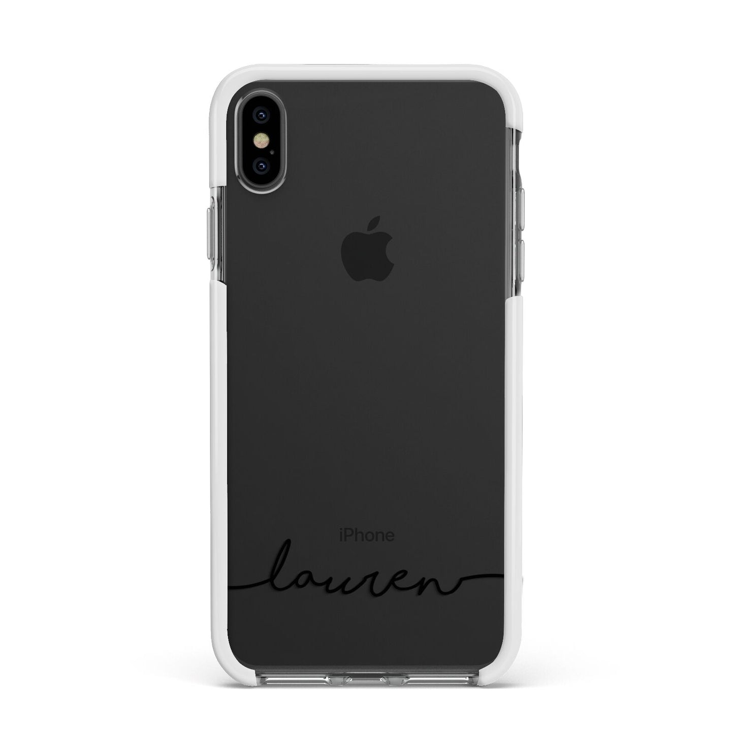Personalised Black Name Handwriting Clear Custom Apple iPhone Xs Max Impact Case White Edge on Black Phone