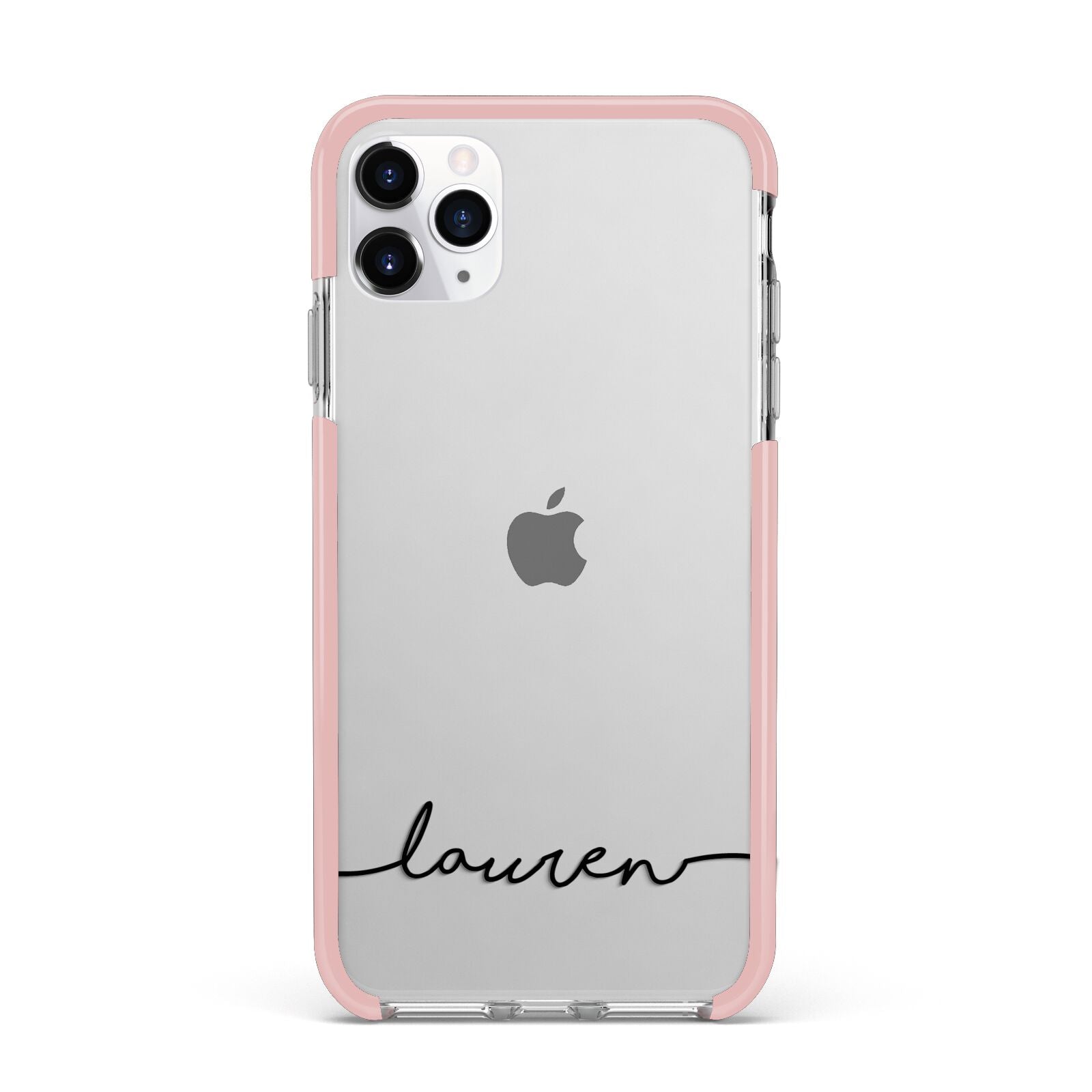Personalised Black Name Handwriting Clear Custom iPhone 11 Pro Max Impact Pink Edge Case