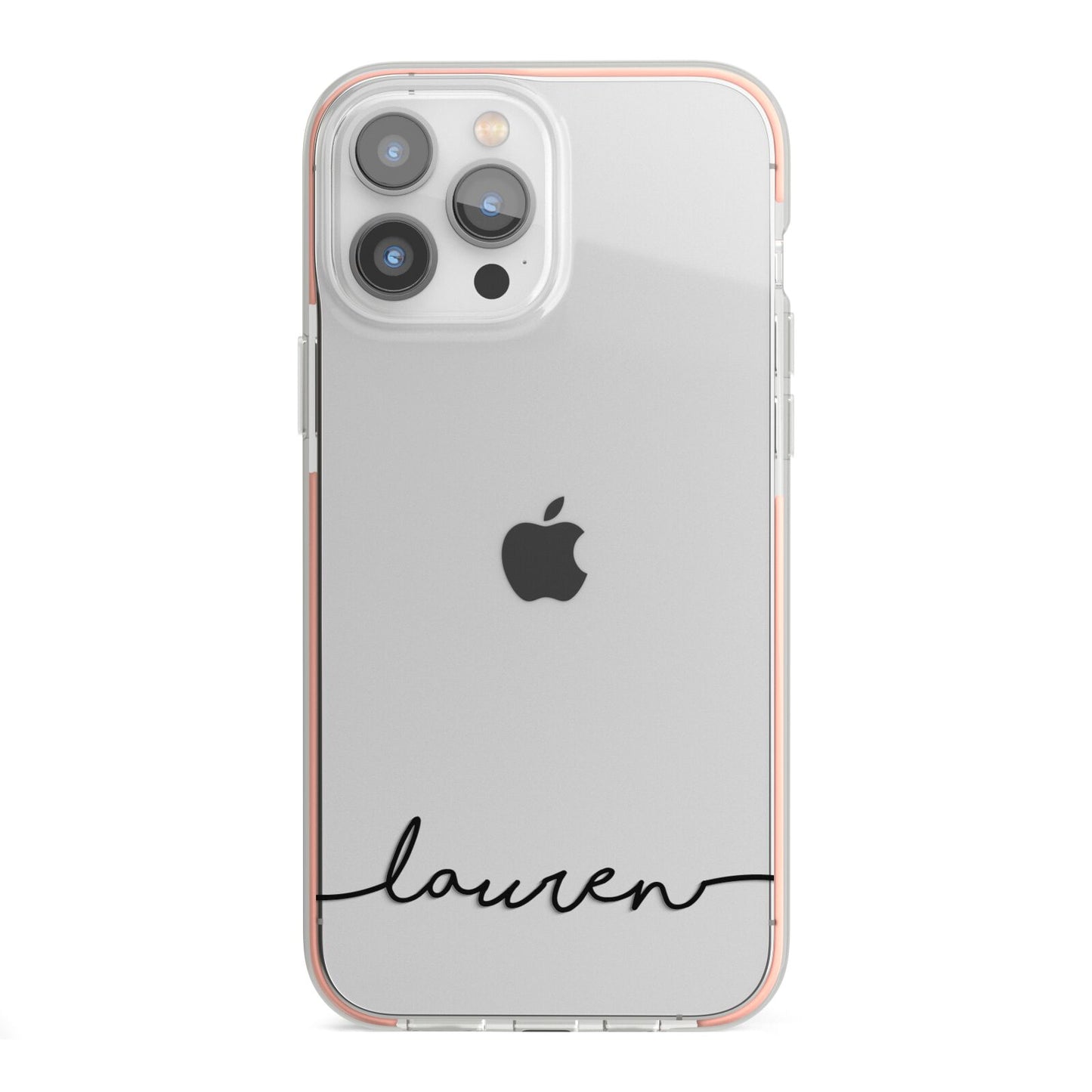Personalised Black Name Handwriting Clear Custom iPhone 13 Pro Max TPU Impact Case with Pink Edges