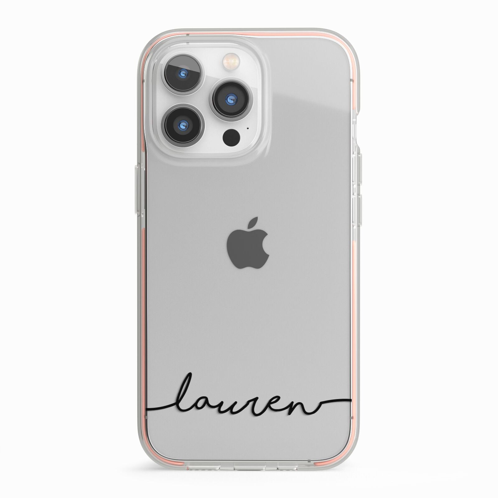 Personalised Black Name Handwriting Clear Custom iPhone 13 Pro TPU Impact Case with Pink Edges