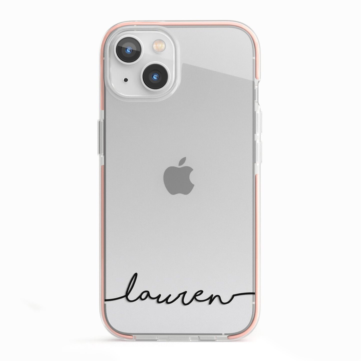 Personalised Black Name Handwriting Clear Custom iPhone 13 TPU Impact Case with Pink Edges