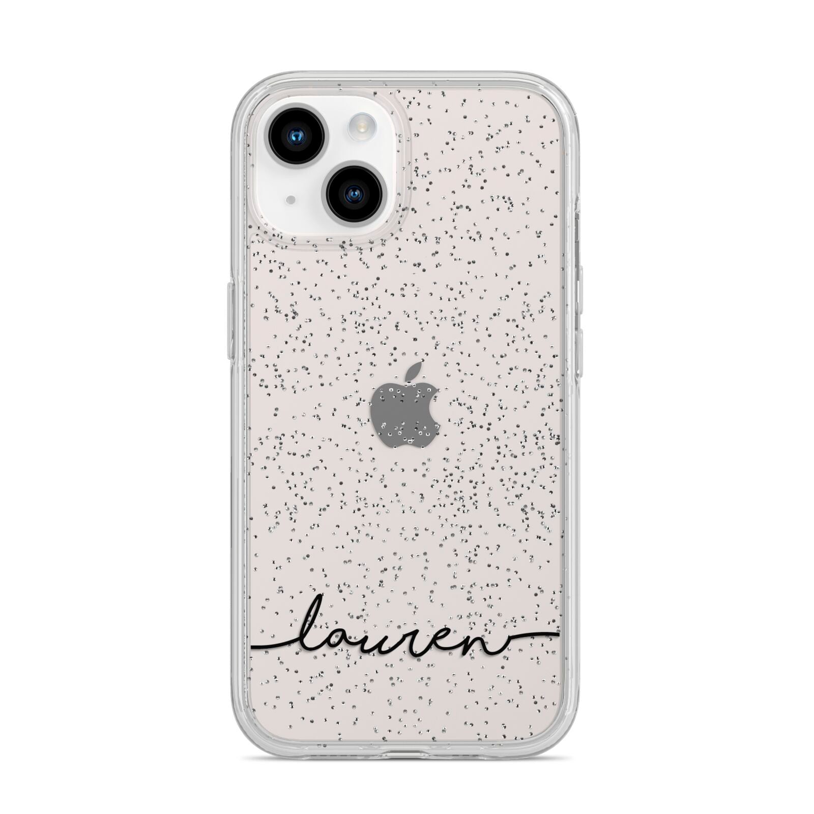 Personalised Black Name Handwriting Clear Custom iPhone 14 Glitter Tough Case Starlight