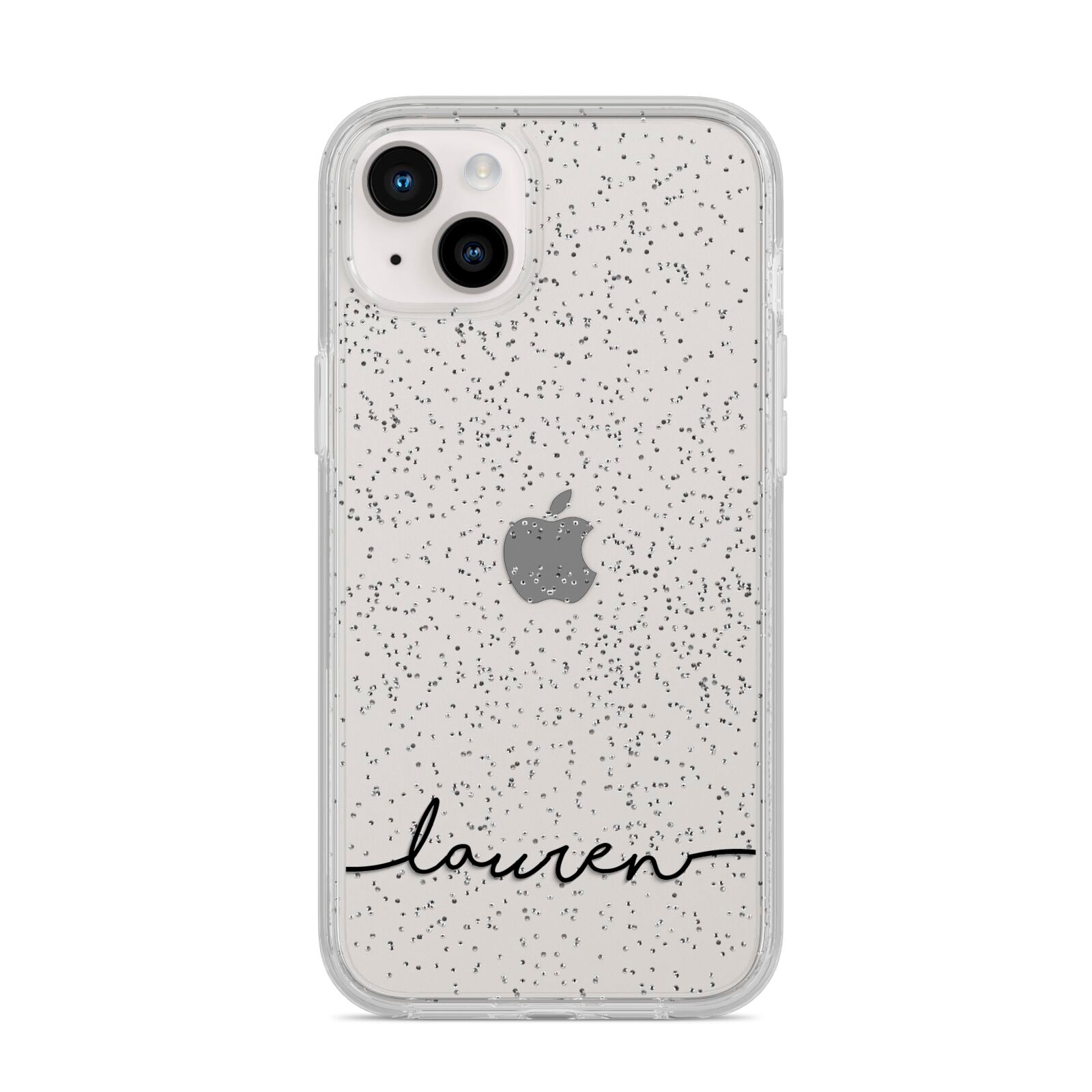 Personalised Black Name Handwriting Clear Custom iPhone 14 Plus Glitter Tough Case Starlight