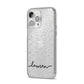 Personalised Black Name Handwriting Clear Custom iPhone 14 Pro Max Glitter Tough Case Silver Angled Image