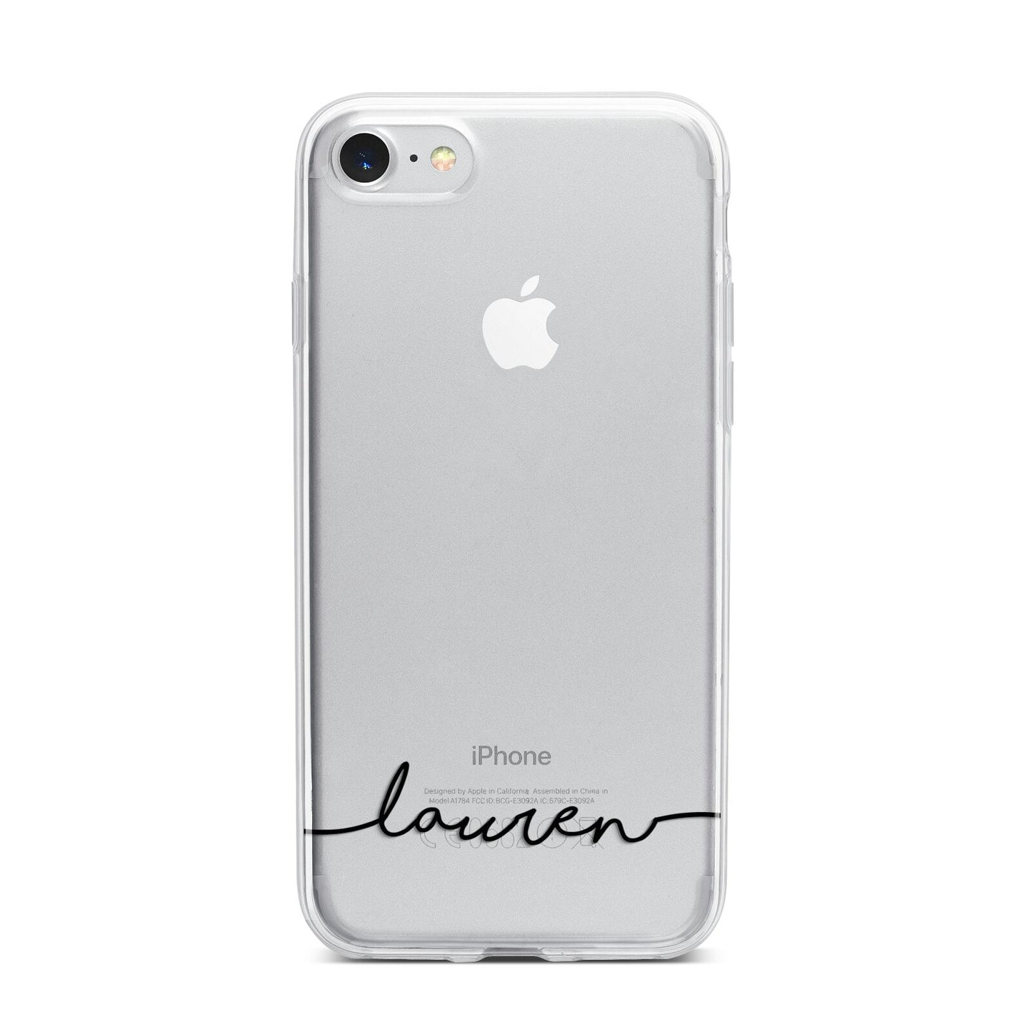 Personalised Black Name Handwriting Clear Custom iPhone 7 Bumper Case on Silver iPhone