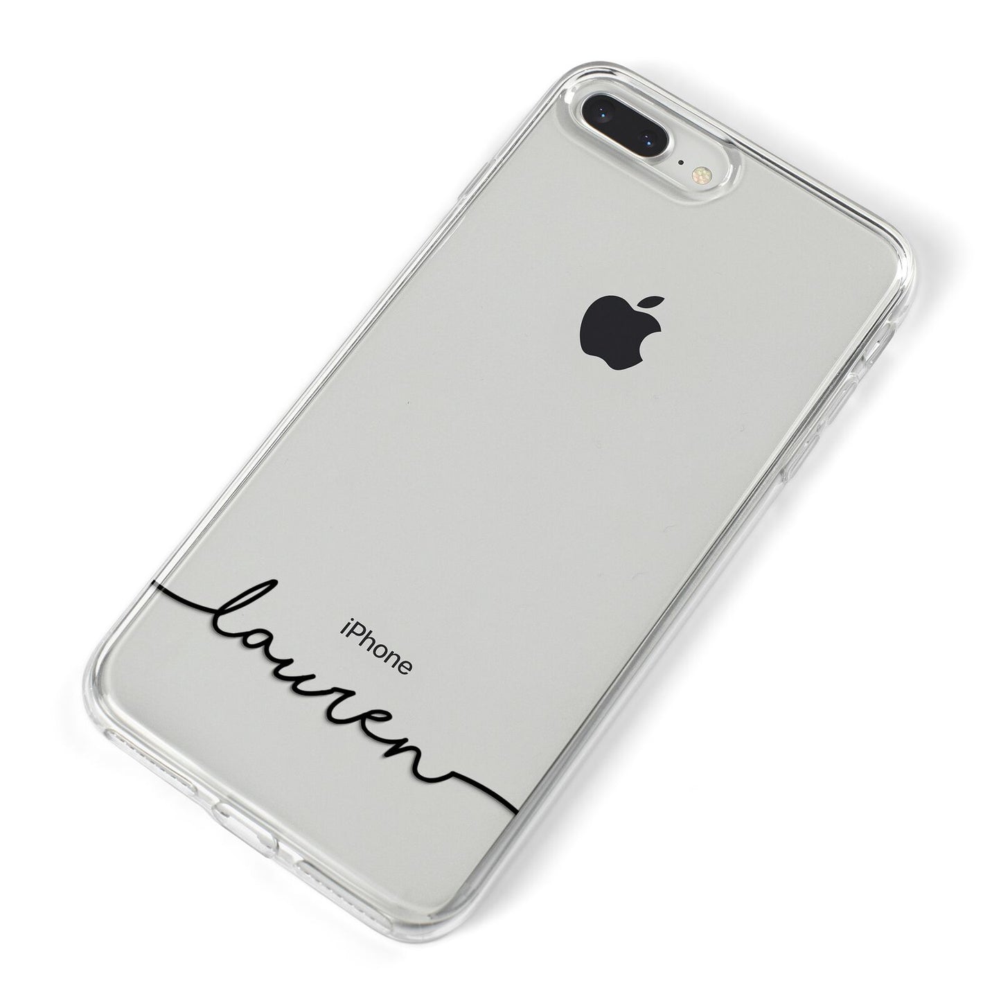 Personalised Black Name Handwriting Clear Custom iPhone 8 Plus Bumper Case on Silver iPhone Alternative Image