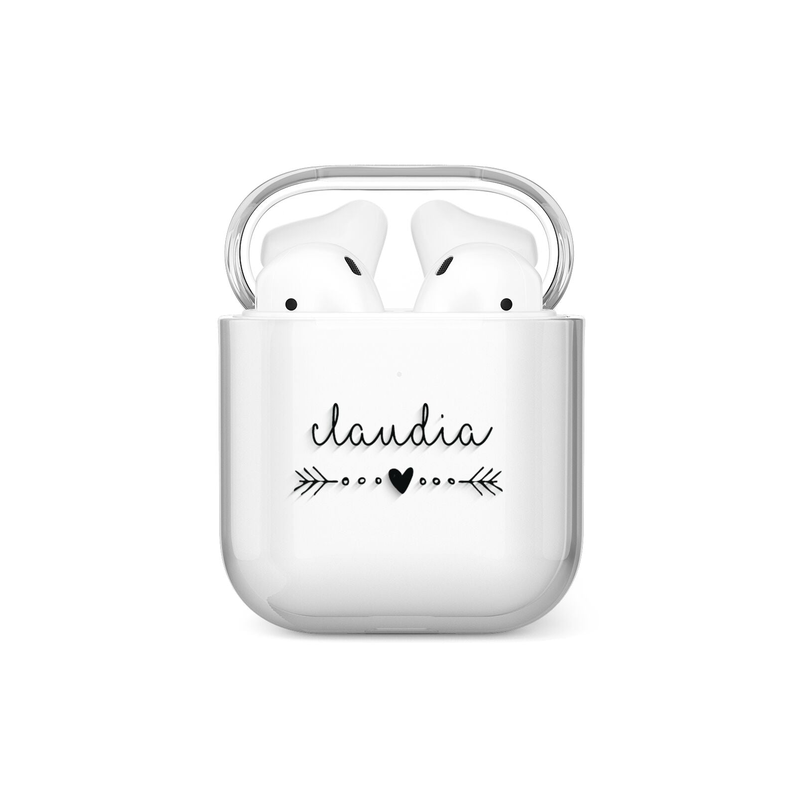 Personalised Black Name Heart Arrow Clear AirPods Case