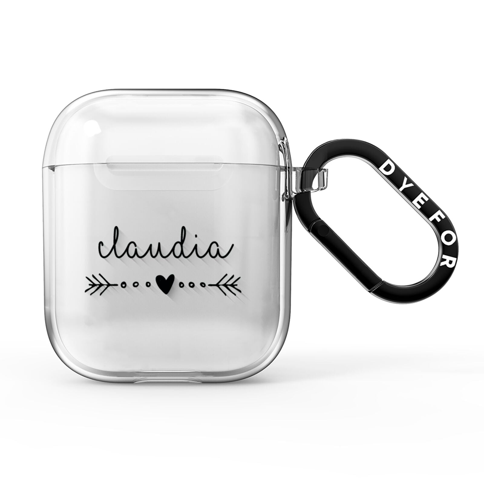 Personalised Black Name Heart Arrow Clear AirPods Clear Case