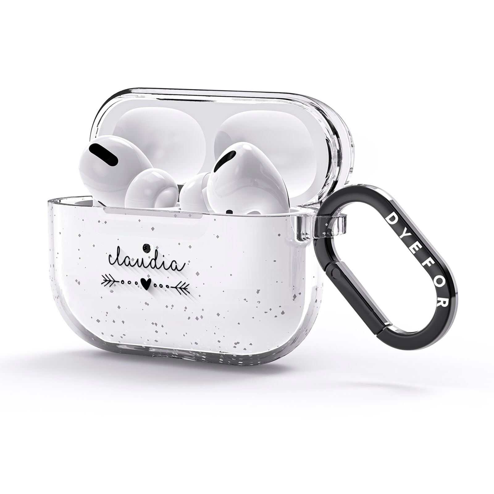 Personalised Black Name Heart Arrow Clear AirPods Glitter Case 3rd Gen Side Image
