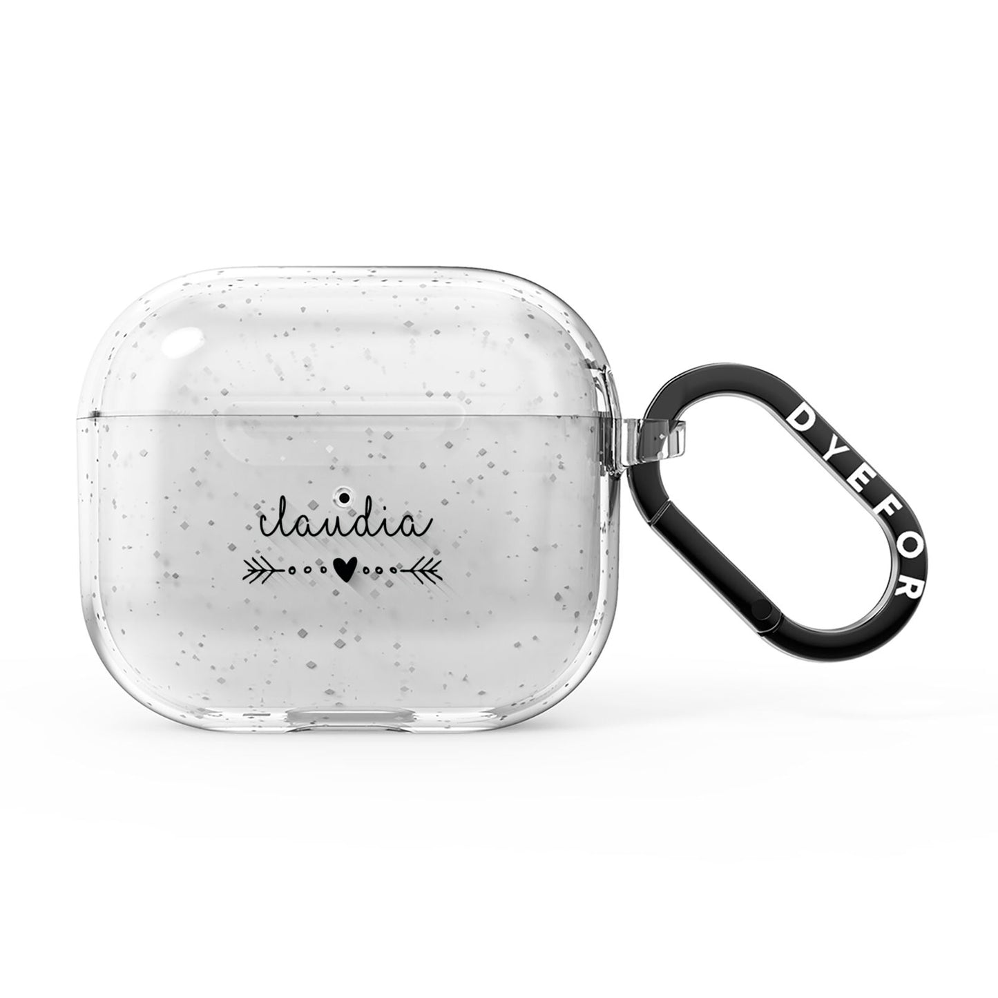 Personalised Black Name Heart Arrow Clear AirPods Glitter Case 3rd Gen