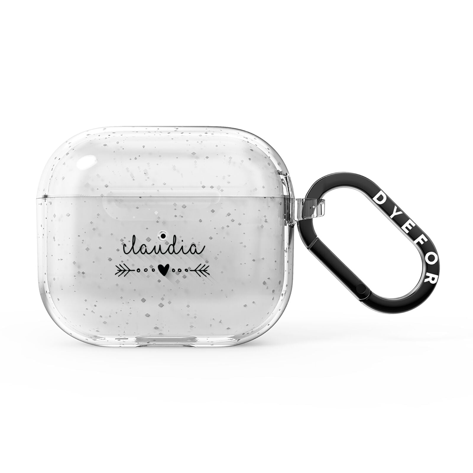 Personalised Black Name Heart Arrow Clear AirPods Glitter Case 3rd Gen