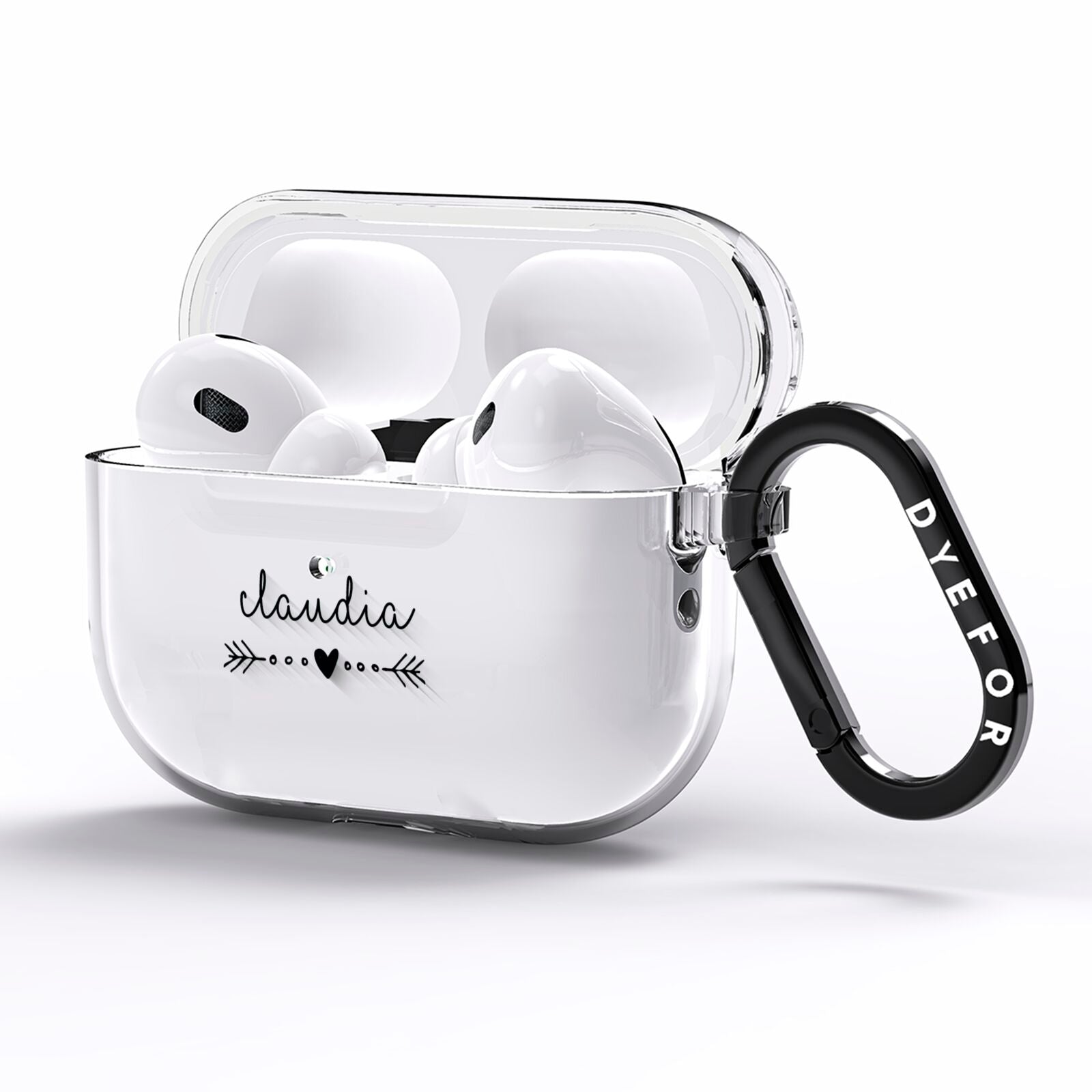 Personalised Black Name Heart Arrow Clear AirPods Pro Clear Case Side Image