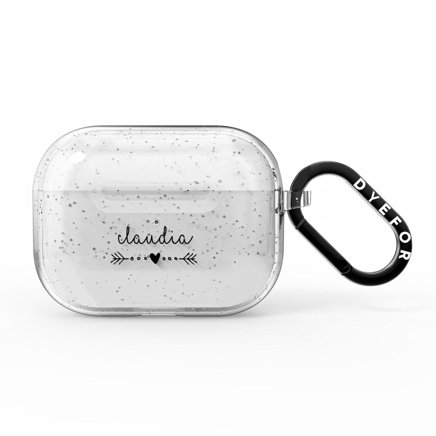 Personalised Black Name Heart Arrow Clear AirPods Pro Glitter Case