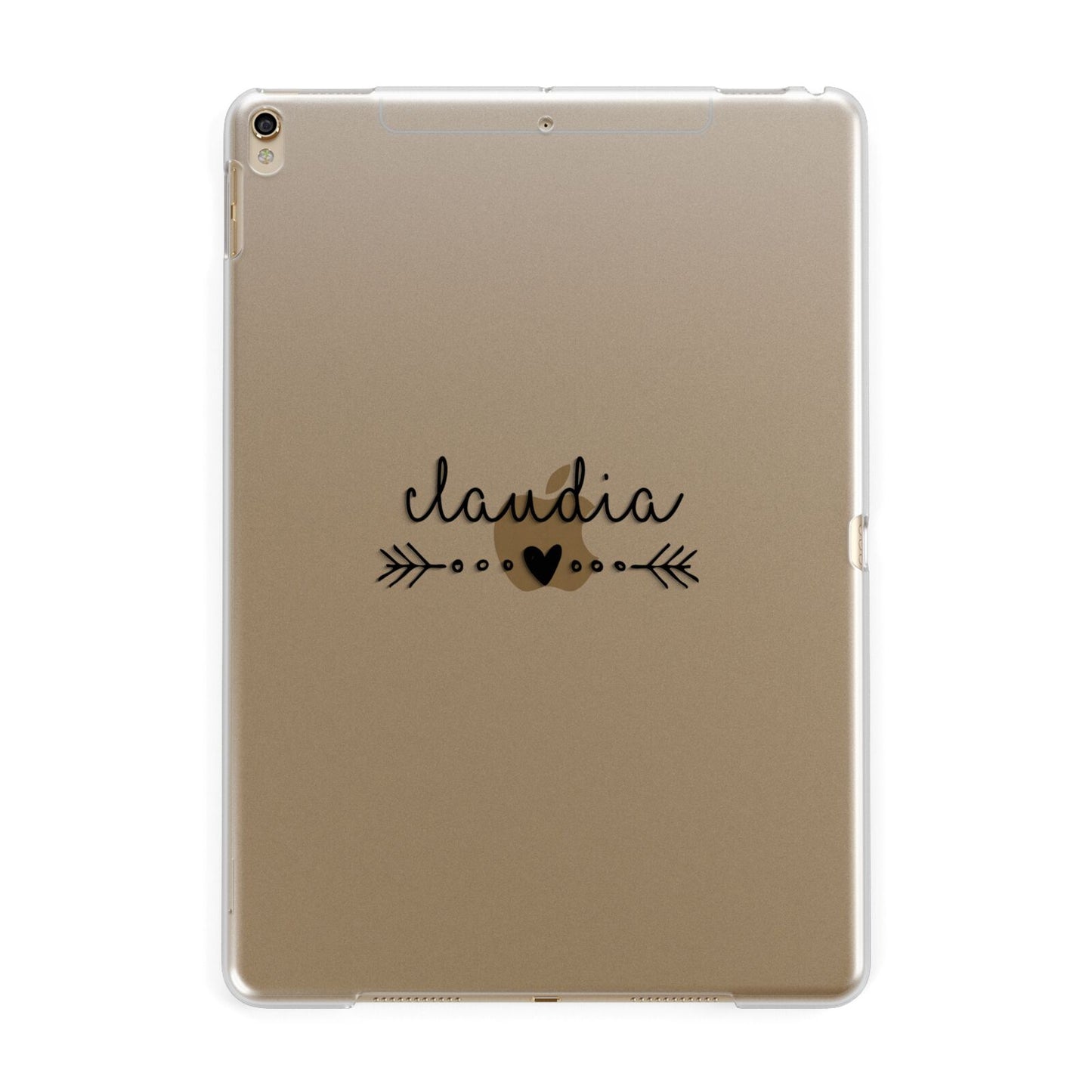 Personalised Black Name Heart Arrow Clear Apple iPad Gold Case