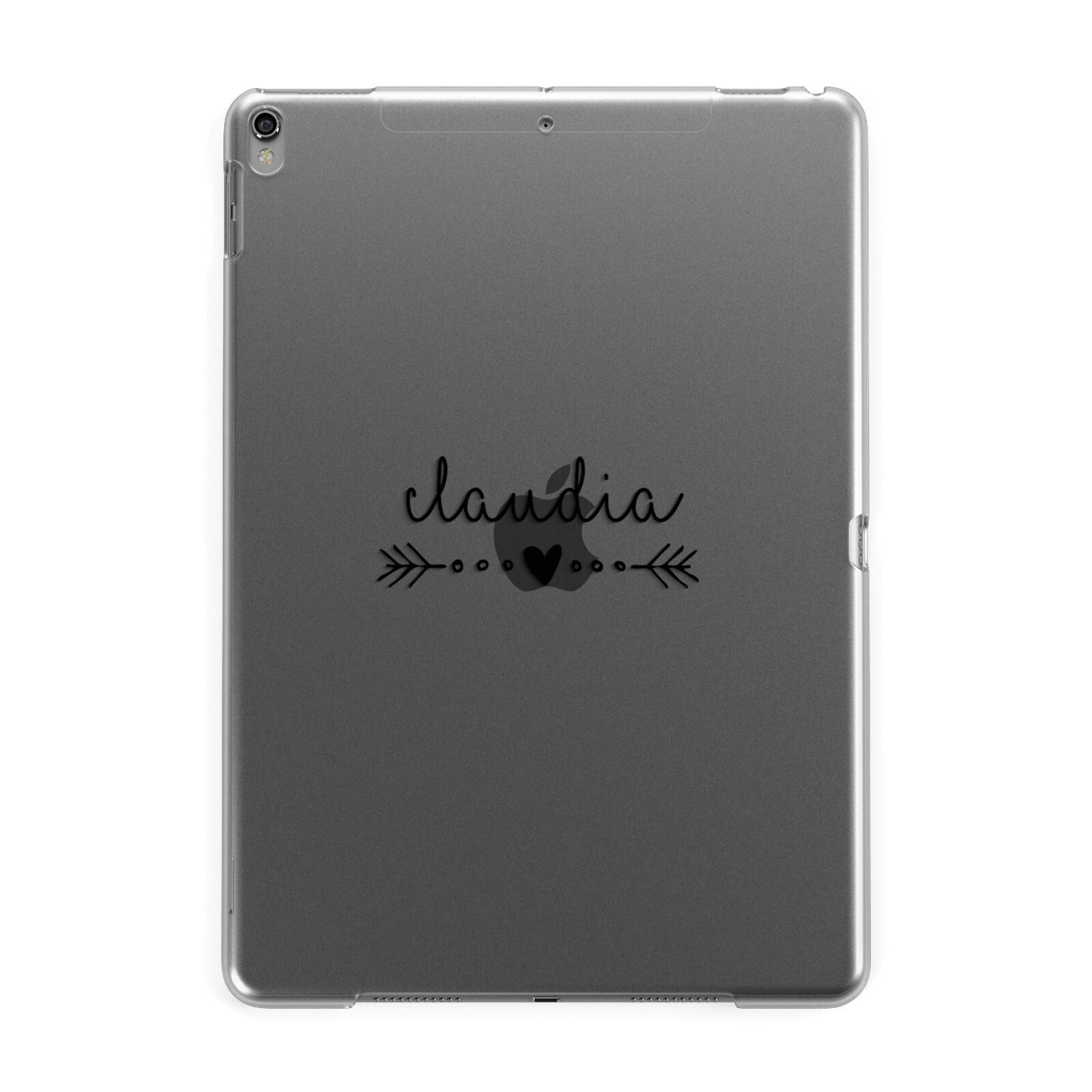 Personalised Black Name Heart Arrow Clear Apple iPad Grey Case