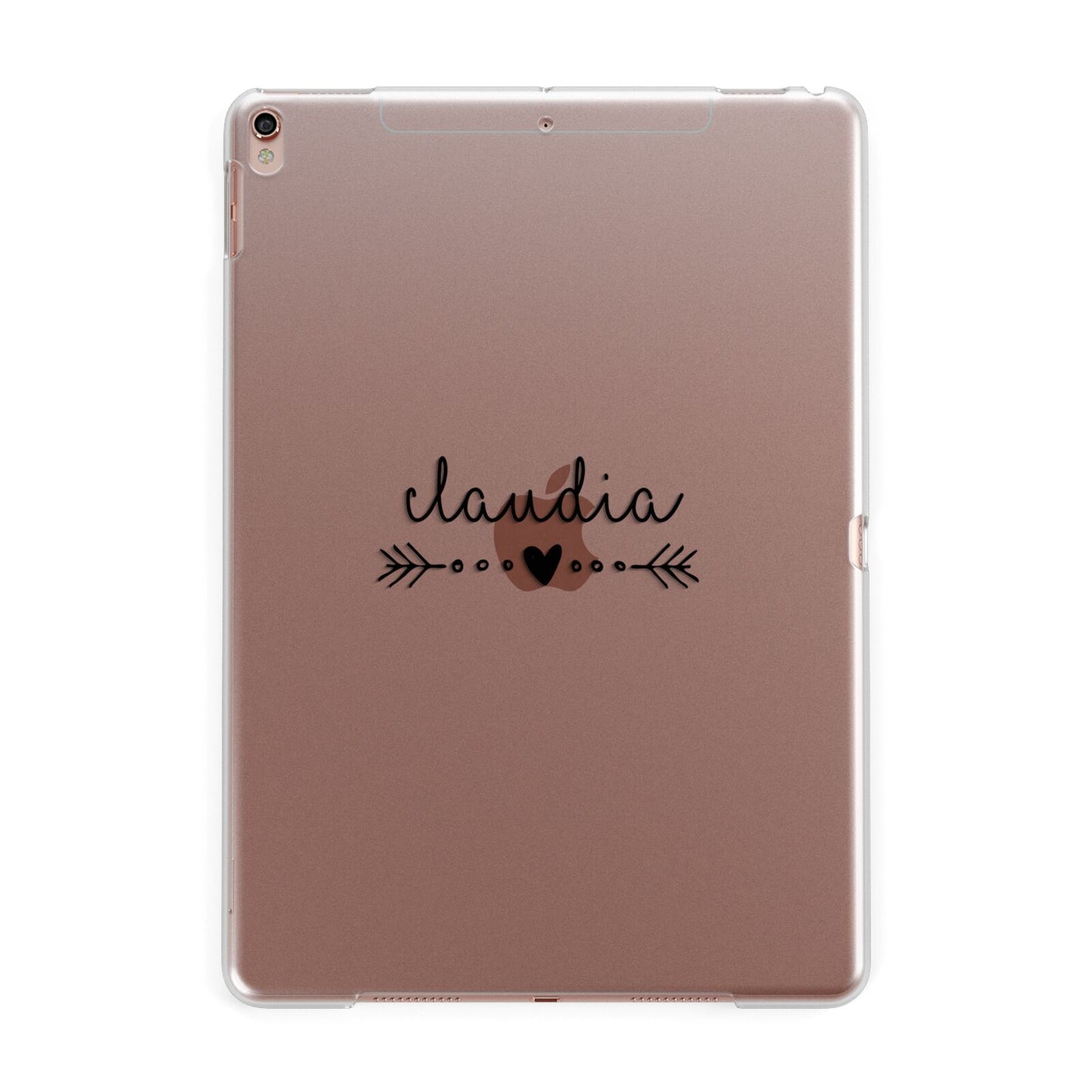 Personalised Black Name Heart Arrow Clear Apple iPad Rose Gold Case
