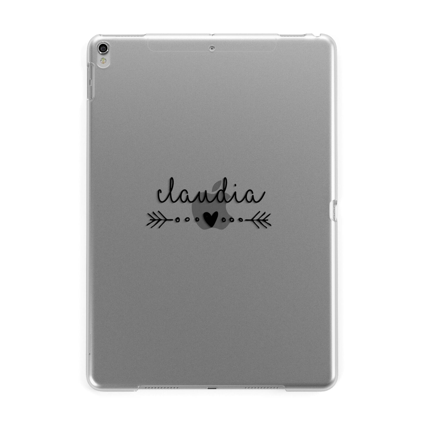Personalised Black Name Heart Arrow Clear Apple iPad Silver Case