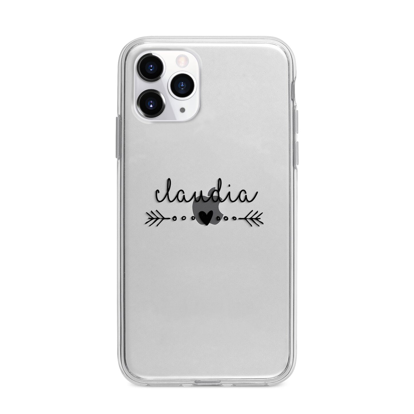 Personalised Black Name Heart Arrow Clear Apple iPhone 11 Pro in Silver with Bumper Case