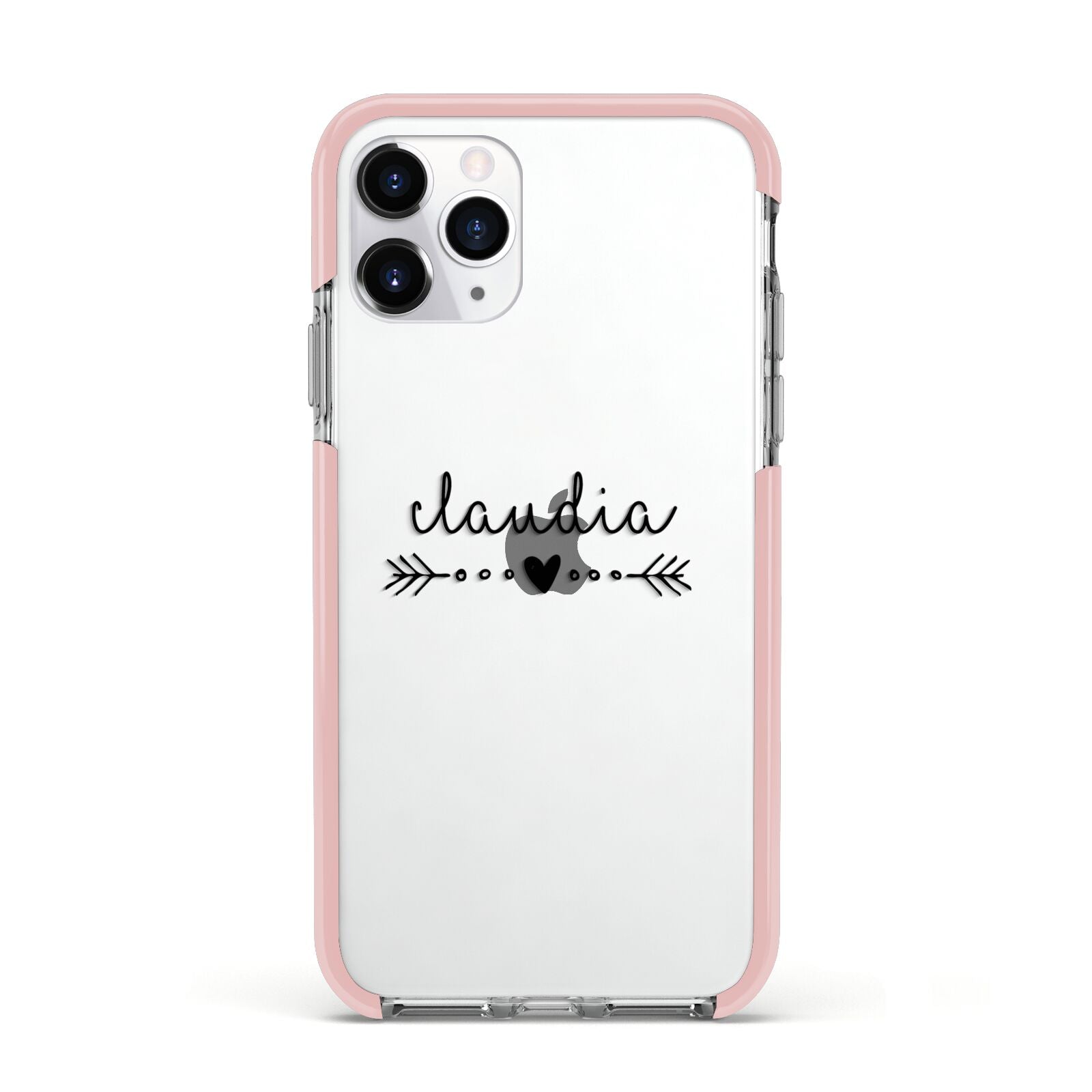 Personalised Black Name Heart Arrow Clear Apple iPhone 11 Pro in Silver with Pink Impact Case