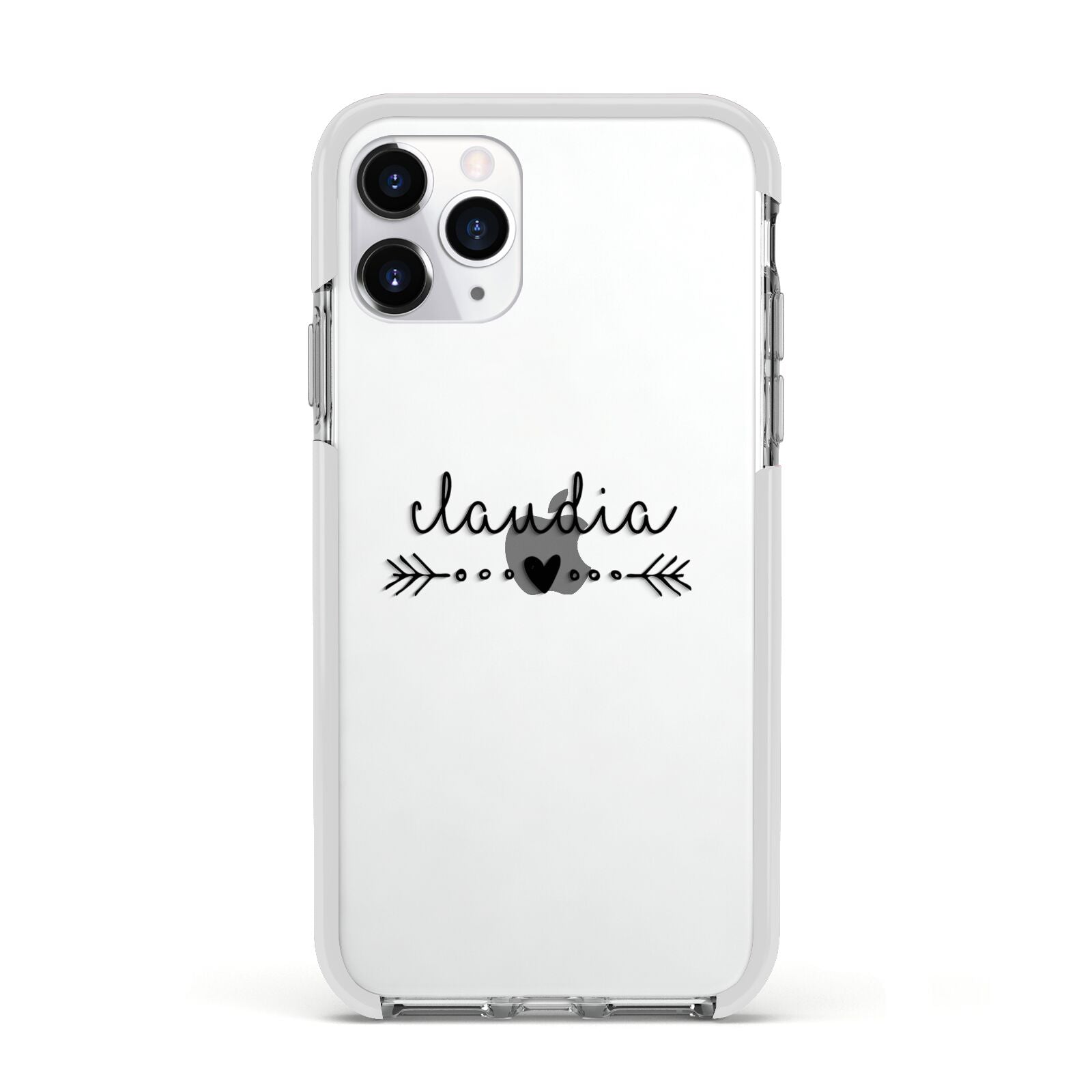 Personalised Black Name Heart Arrow Clear Apple iPhone 11 Pro in Silver with White Impact Case