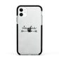 Personalised Black Name Heart Arrow Clear Apple iPhone 11 in White with Black Impact Case