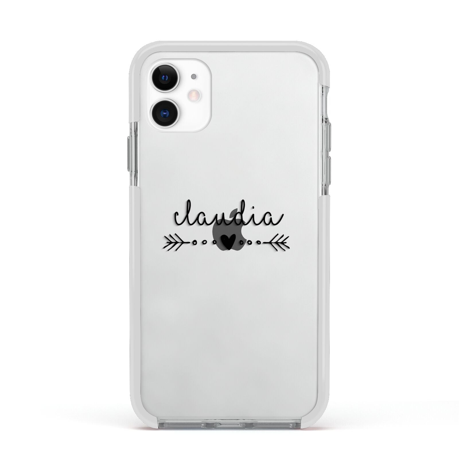 Personalised Black Name Heart Arrow Clear Apple iPhone 11 in White with White Impact Case
