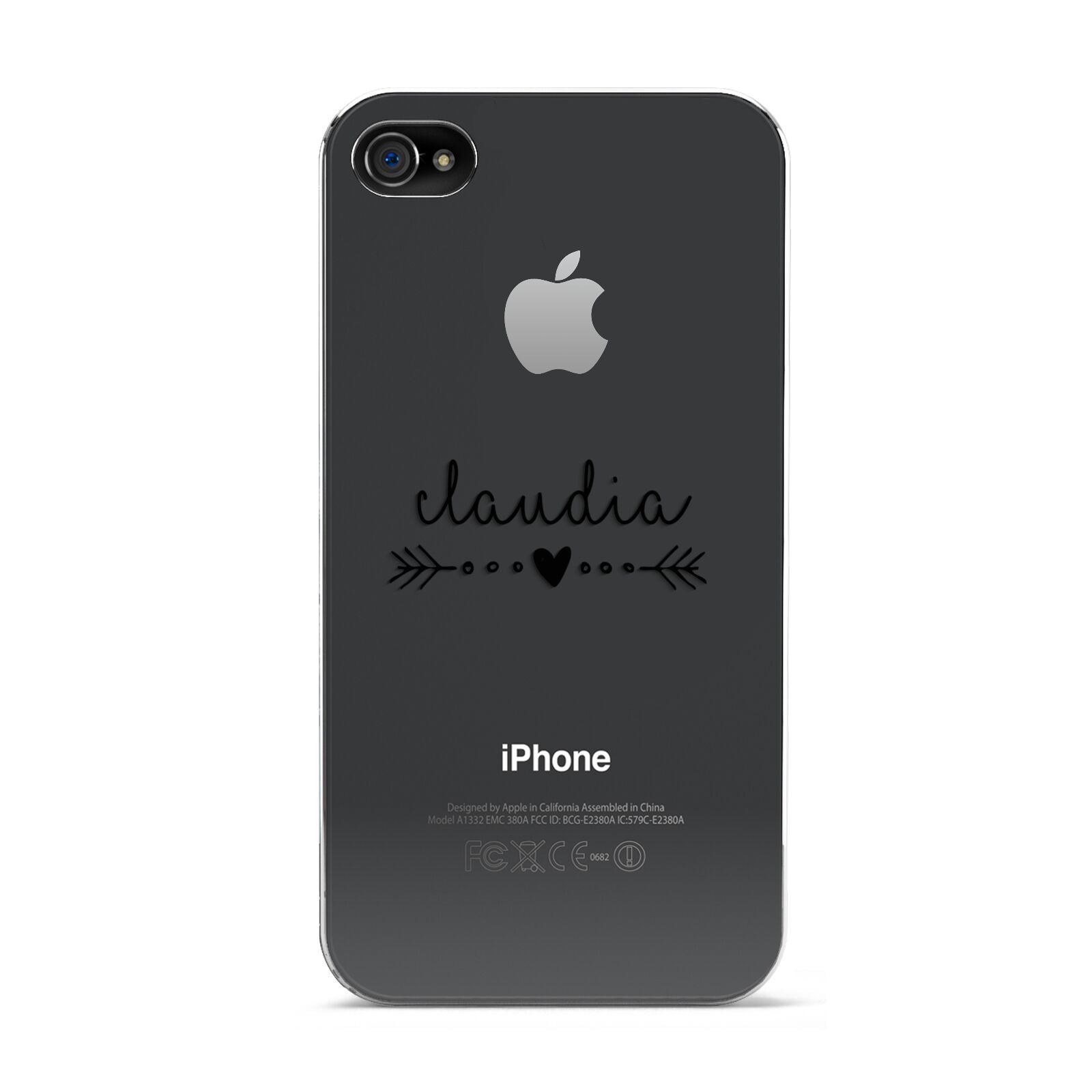 Personalised Black Name Heart Arrow Clear Apple iPhone 4s Case
