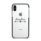 Personalised Black Name Heart Arrow Clear Apple iPhone Xs Impact Case Black Edge on Silver Phone
