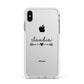 Personalised Black Name Heart Arrow Clear Apple iPhone Xs Max Impact Case White Edge on Silver Phone