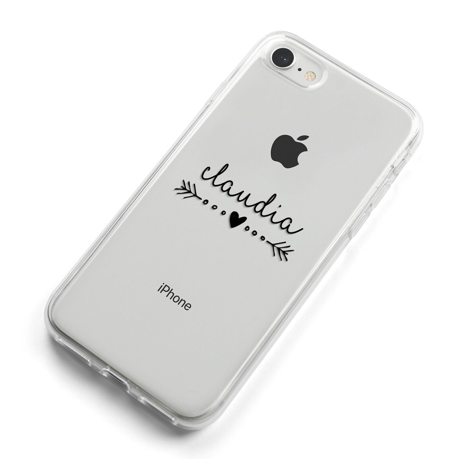 Personalised Black Name Heart Arrow Clear iPhone 8 Bumper Case on Silver iPhone Alternative Image