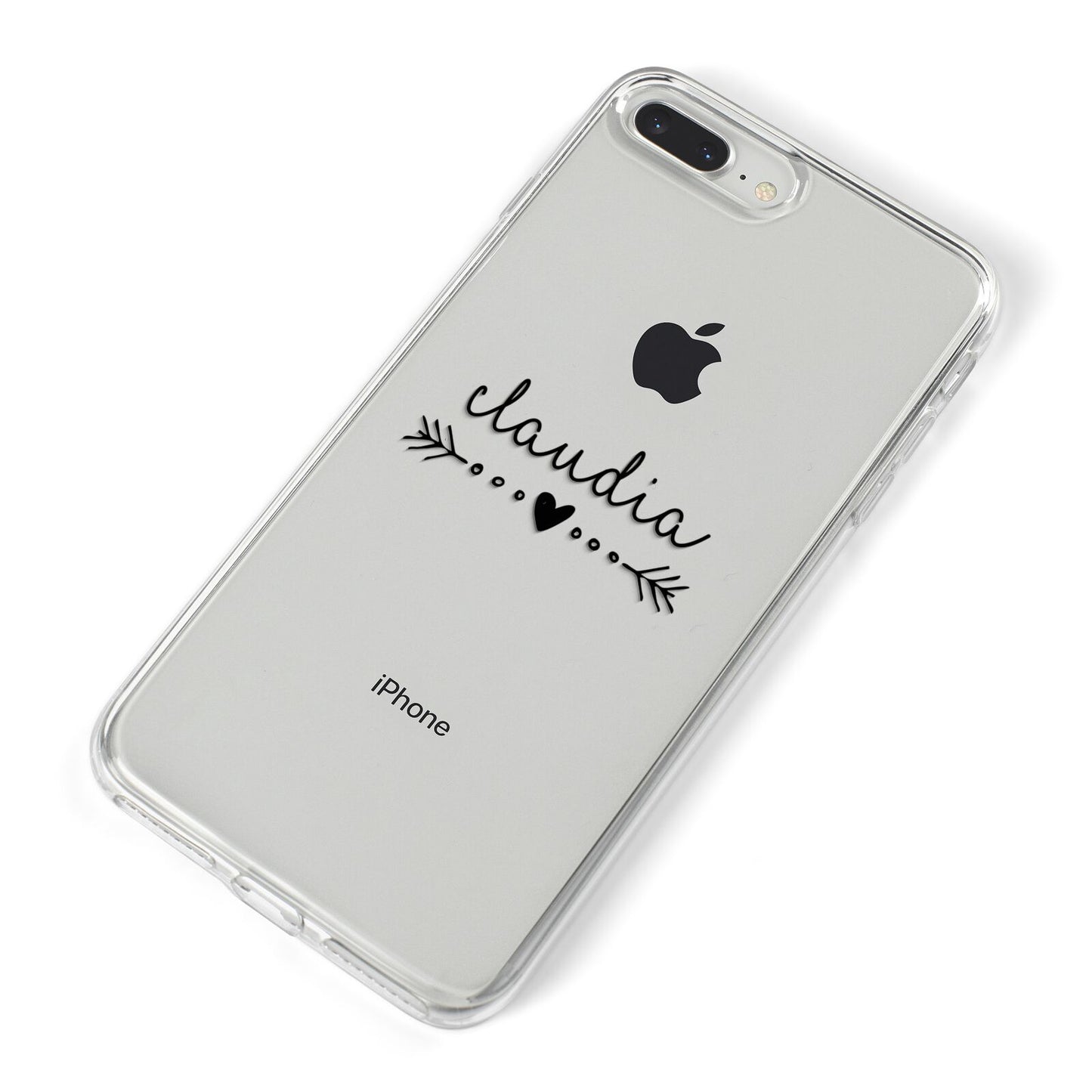 Personalised Black Name Heart Arrow Clear iPhone 8 Plus Bumper Case on Silver iPhone Alternative Image