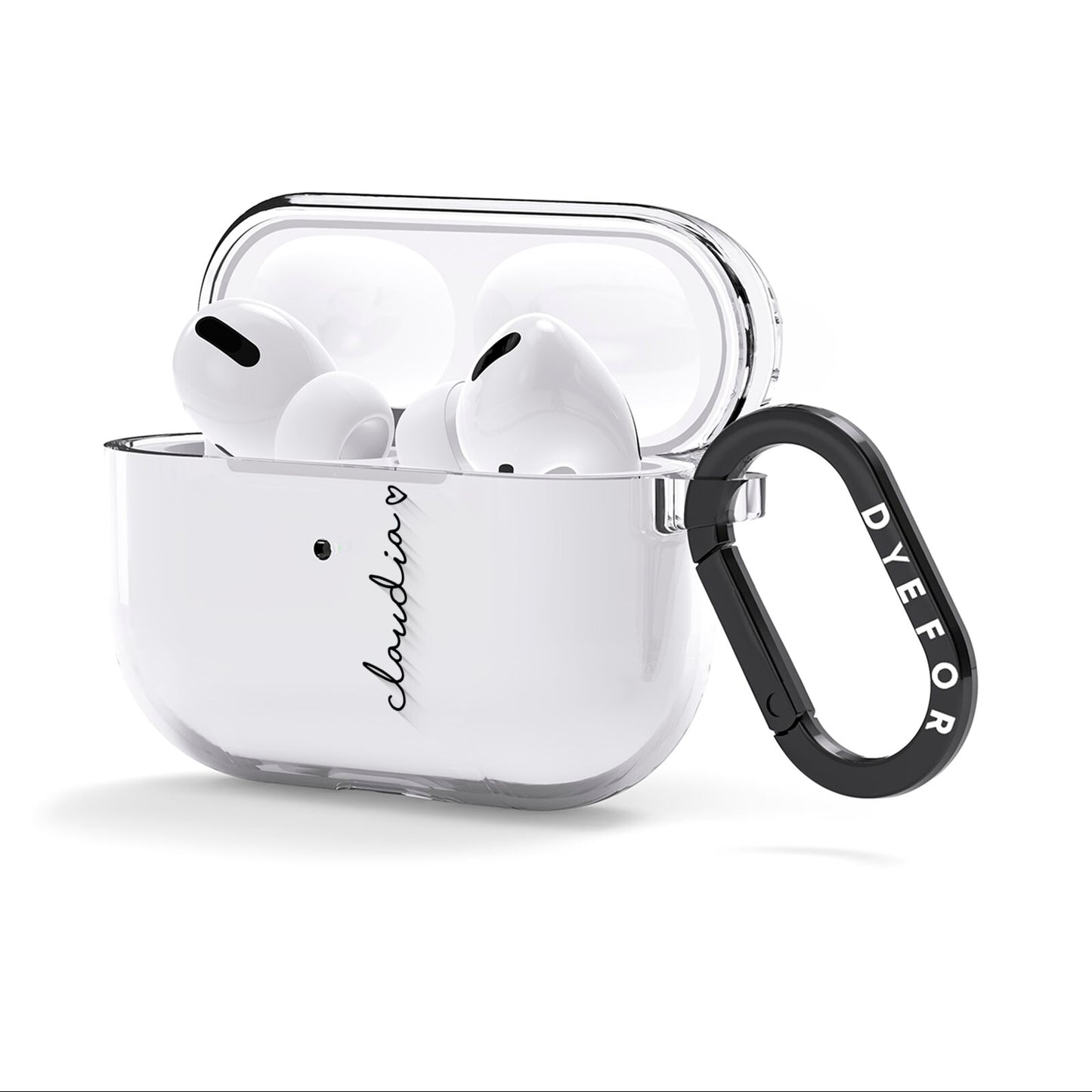 Personalised Black Name Heart Handwriting AirPods Clear Case 3rd Gen Side Image