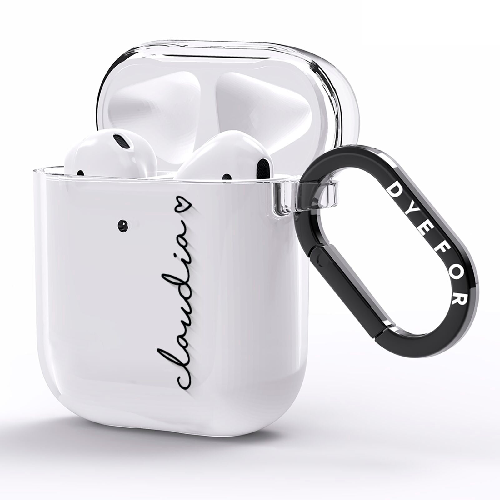 Personalised Black Name Heart Handwriting AirPods Clear Case Side Image