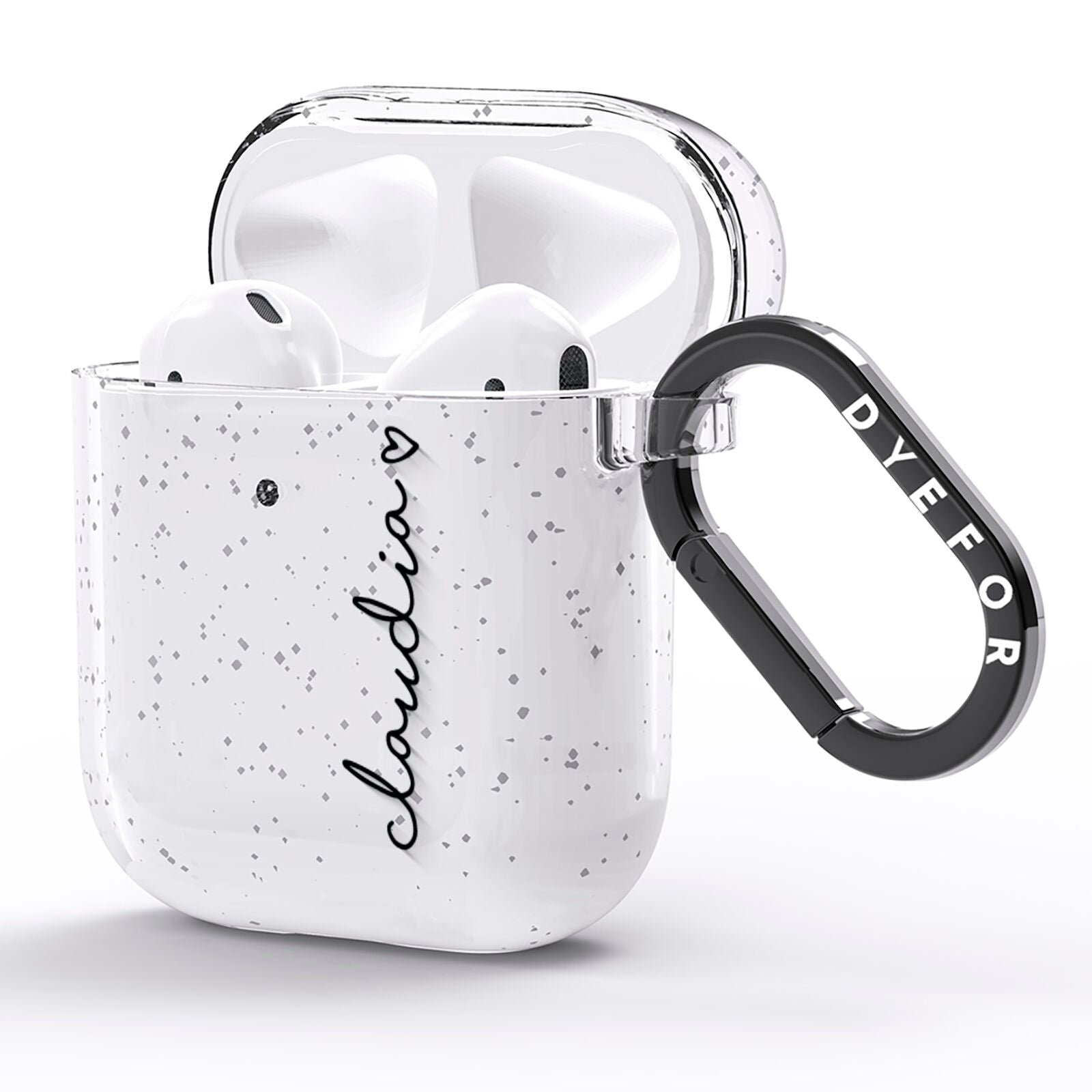 Personalised Black Name Heart Handwriting AirPods Glitter Case Side Image
