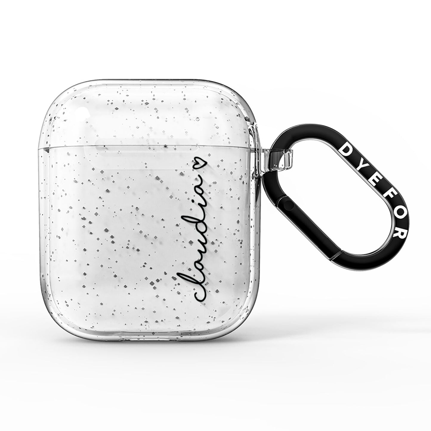 Personalised Black Name Heart Handwriting AirPods Glitter Case